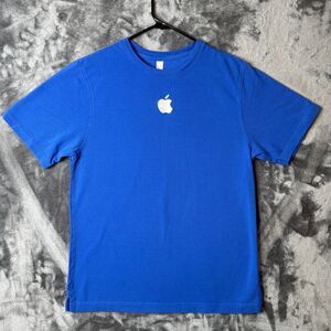Apple Computers Center Logo Short Sleeve Blue Shirt Size Large